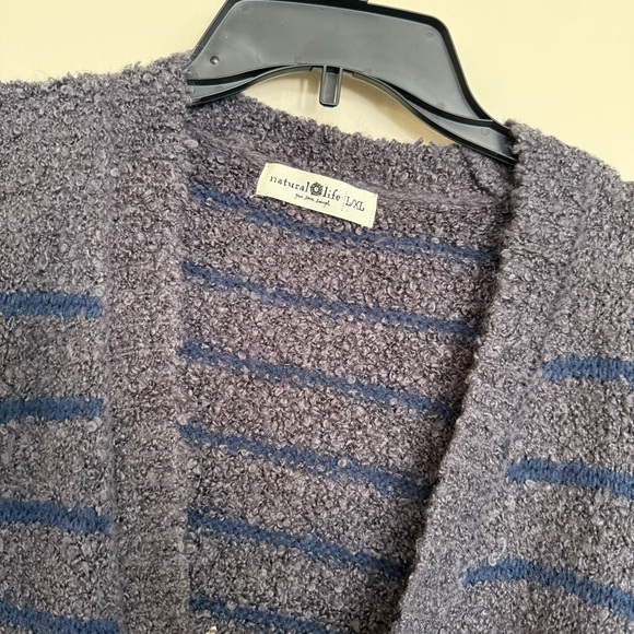 Natural Life Wool Blend Gray Pink Floral Calla Jacquard Cardigan Sweater - Picture 3 of 12